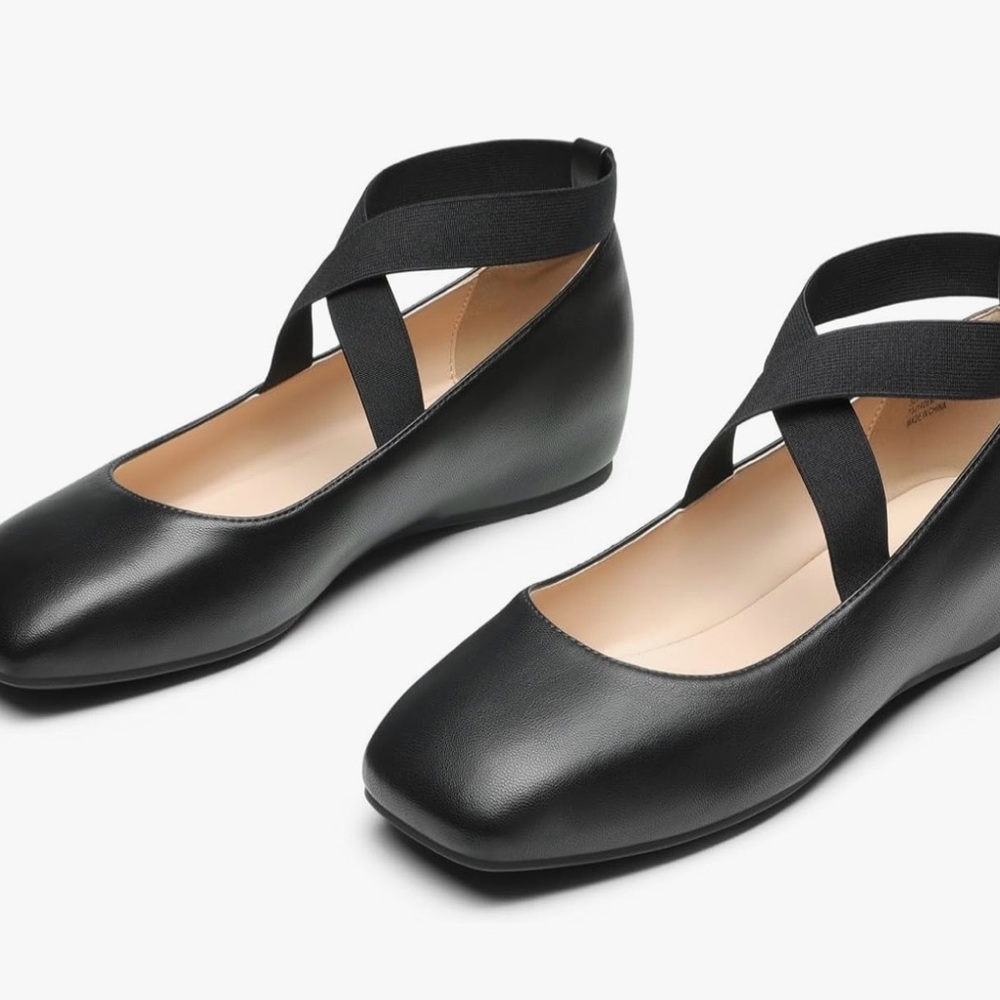 DREAM PAIRS Black Ballet Flats Women’s 7.5 Square Toe Ankle Strap